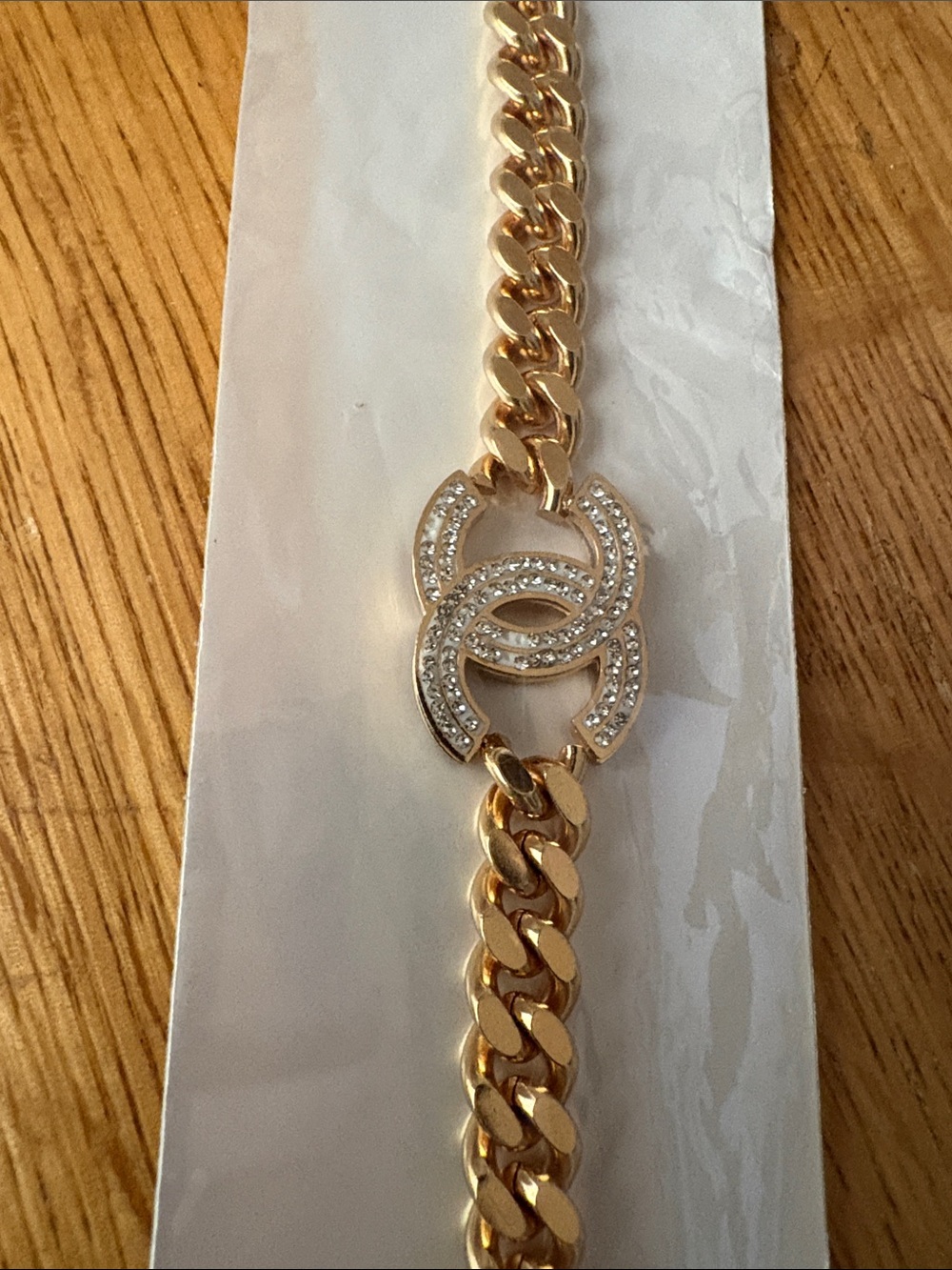 Gold-Tone Curb Chain Bracelet with Crystal Interlock - Picture 2 of 3